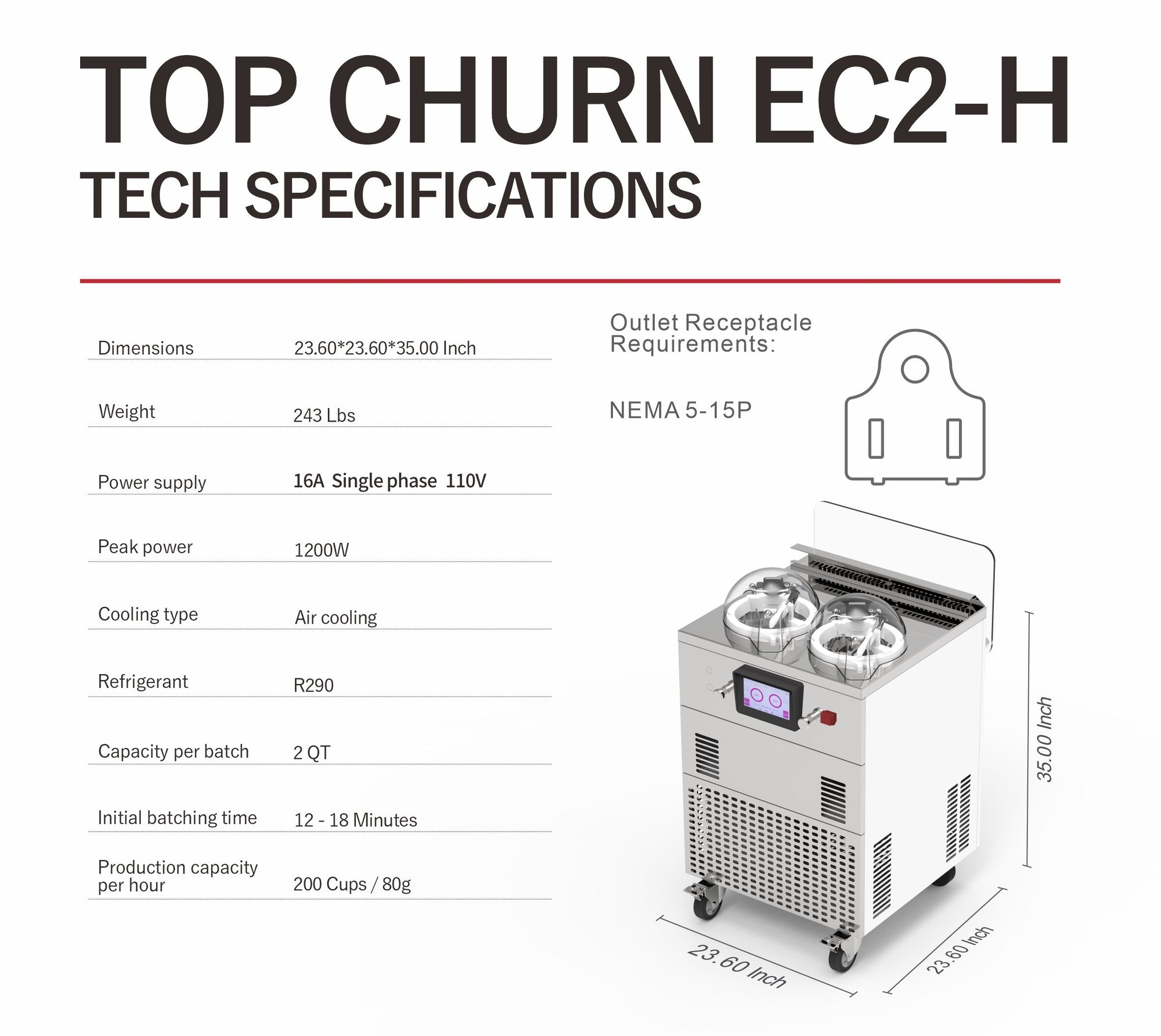 Commercial Gelato Ice Cream Maker, EC2 H, Two Pots - Top Churn Specs | Texas Frozentech