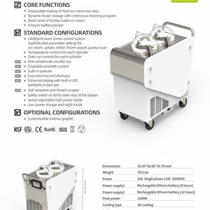 Commercial Gelato Ice Cream Maker, Battery Powered, PRO DC Cart - Top Churn