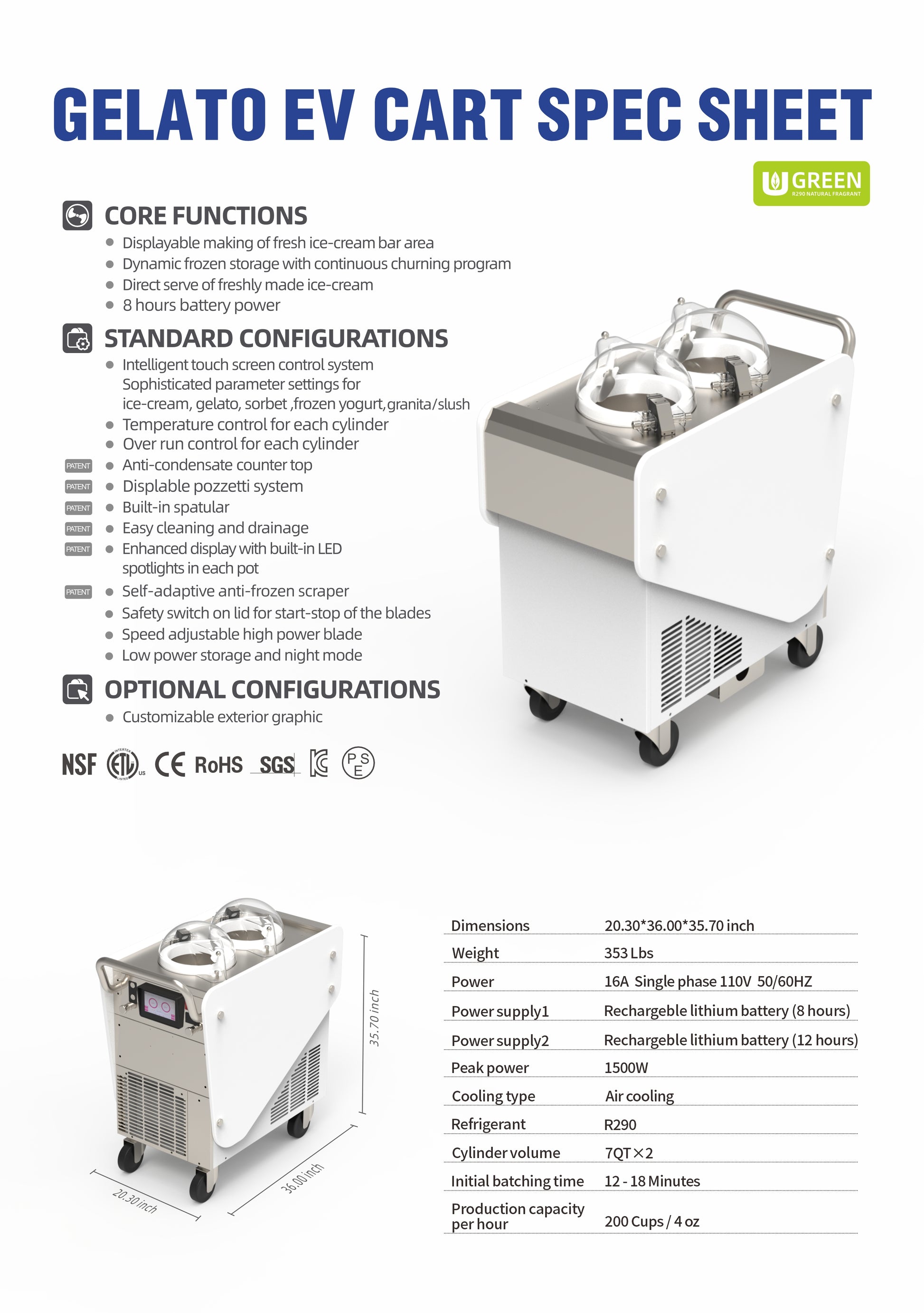 Commercial Gelato Ice Cream Maker, Battery Powered, PRO DC Cart - Top Churn