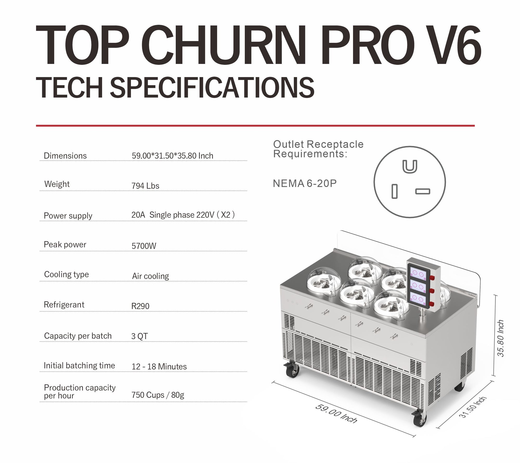 Commercial Gelato Ice Cream Maker, V6, Six Pots – Top Churn Specs | Texas Frozentech
