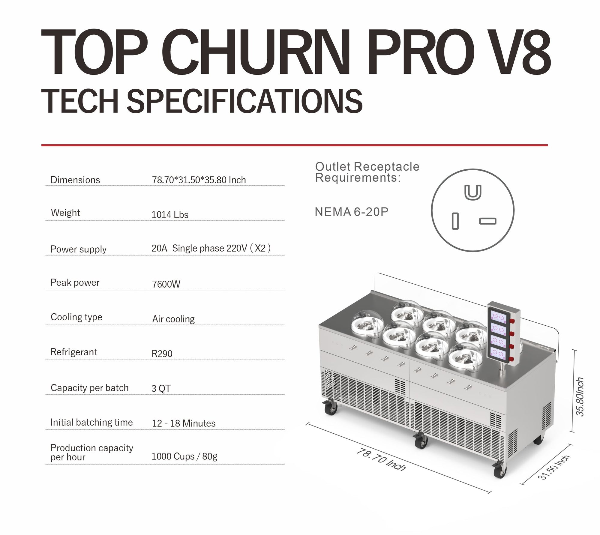 Commercial Gelato Ice Cream Maker, V8, Eight Pots – Top Churn Specs | Texas Frozentech
